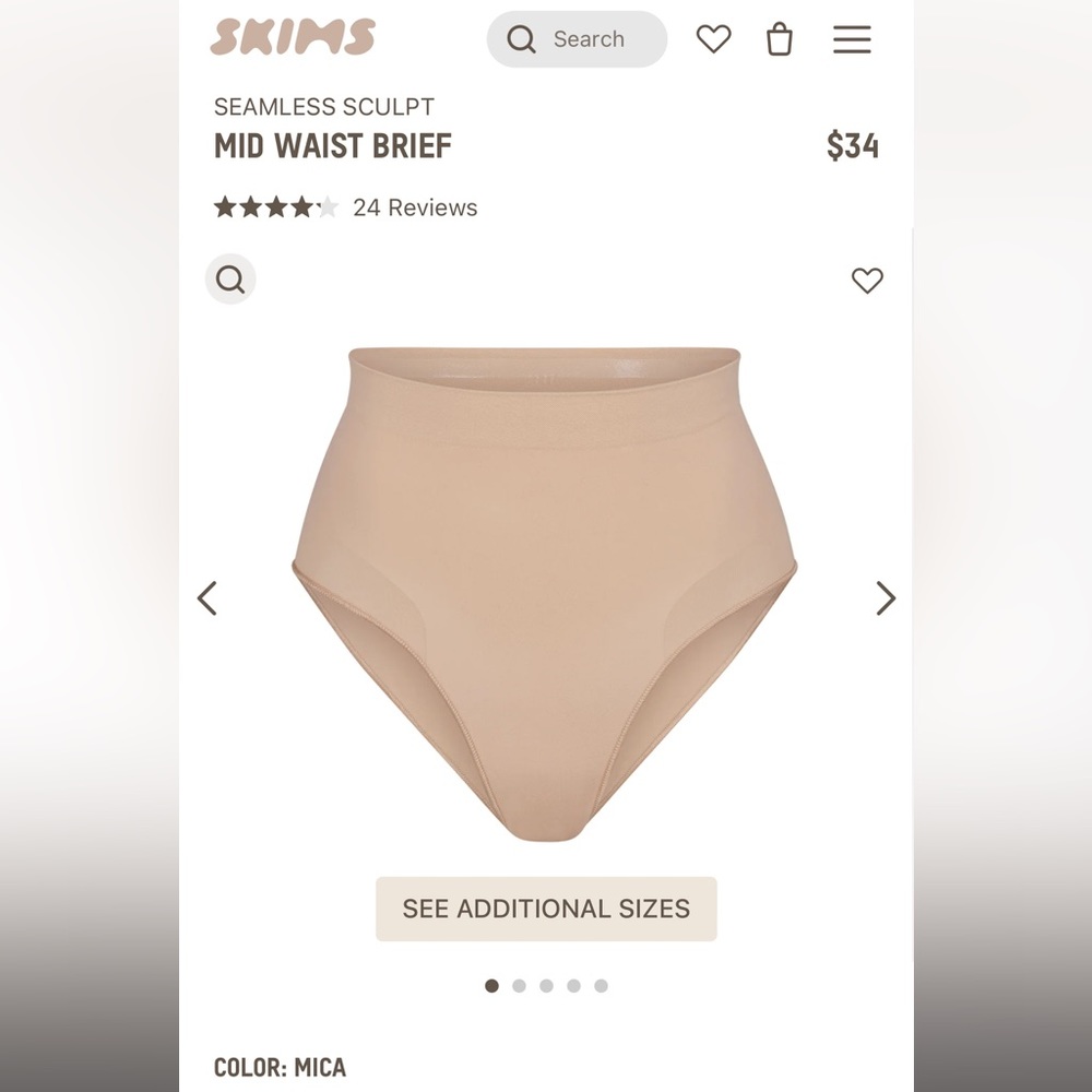 NWT. Skims. Seamless Sculpt mid‎ Waist Brief. Color: Mica Size: Large